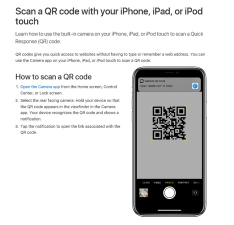 QR Code instructions iOS